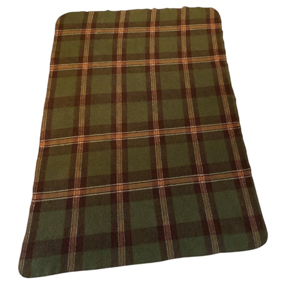 Vintage WOOLRICH Wool Sherpa Blanket Camp Cabin 50X60 Plaid Green Brown Tan - Picture 1 of 8